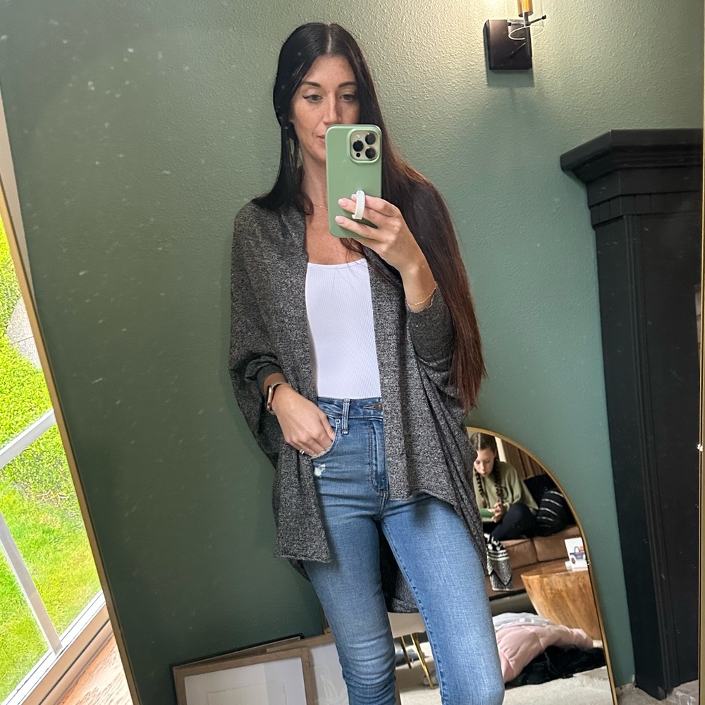 Grey shawl sweater